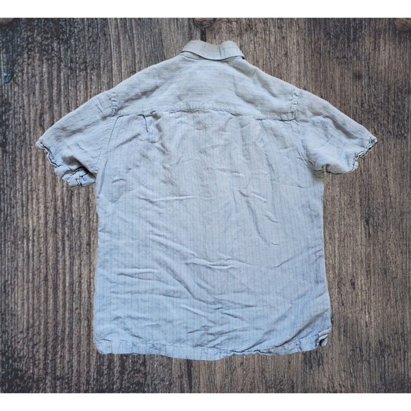 Alfani Mens Small Linen Blend Shirt Blue Embroidered Pinstriped Short Sl… - Picture 5 of 6